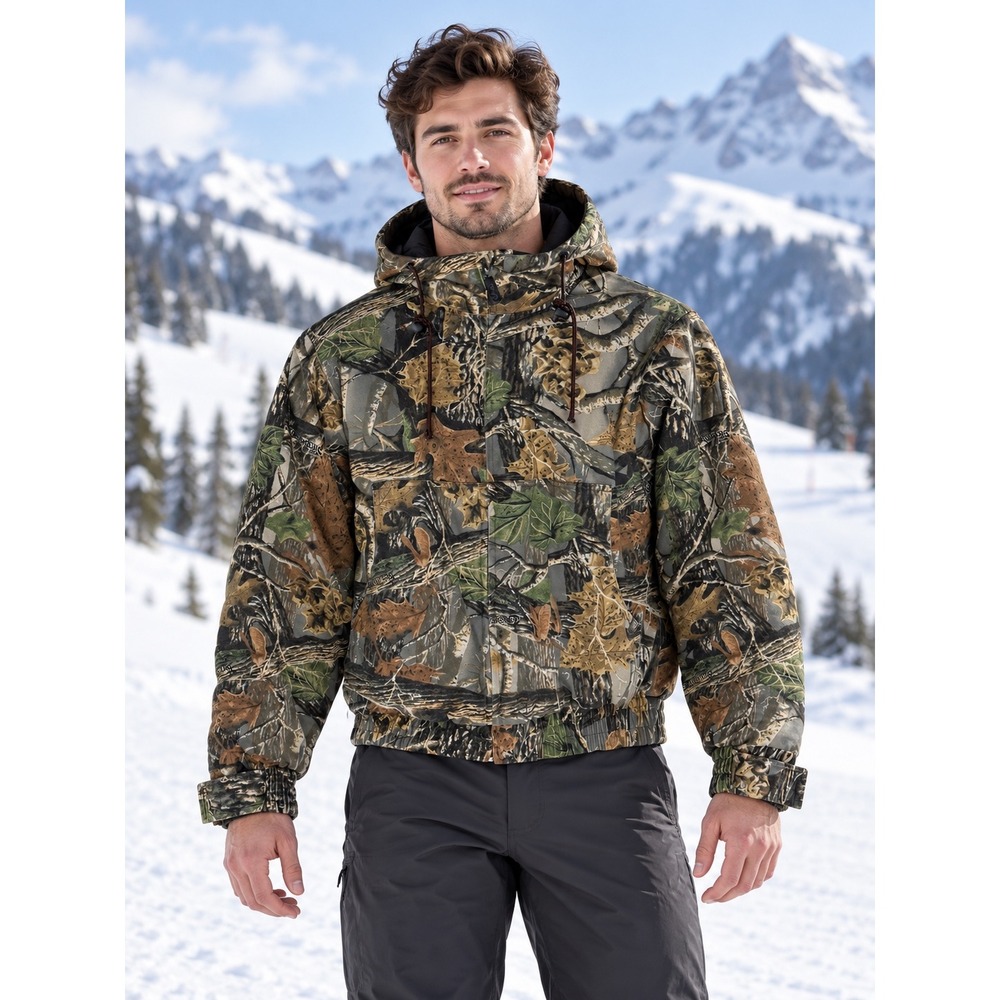 Cabelas Seclusion 3D Camo Hooded Hunting Jacket Mens Med Insulated Full Zip